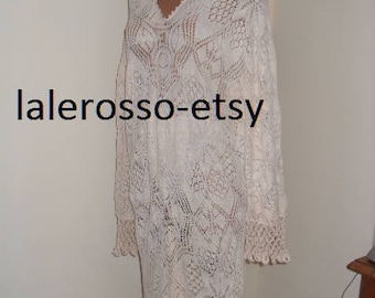 Plus Bohemian dress robe knitted 100% cotton,Delicate white lace dress, hand crocheted.Plus crochet knit clothing