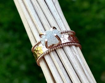 Raw Diamond Ring Rough Diamond Ring Engagement Ring Wedding Ring Set Gold Silver Rose Gold Trending April Birthstone Ring Uncut Diamond Ring