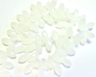 6 WHITE OPAL 6/12 MM GLASS FACETED DROPS