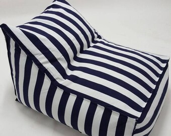 Outdoor Bean Bag, blue and white stripes pouf chair, outdoor furniture, pouf cover for kids, kid's room, floor cushion, beanbag cover