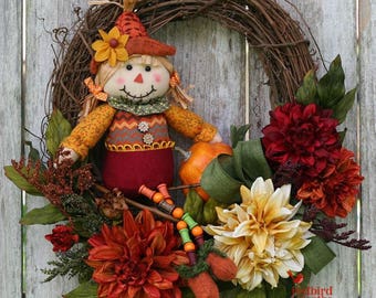 Fall Grapevine Wreath, Scarecrow Wreath, Fall Rustic Wreath, Fall Country Wreath, Fall Decoration