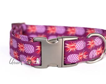 COSTA RICA: Designer Pineapples print Dog Collar Urban Rose & Co Metal buckle #Dogcollar #Urbanrose #Designer #Pineapples #Pineapple #Fruits