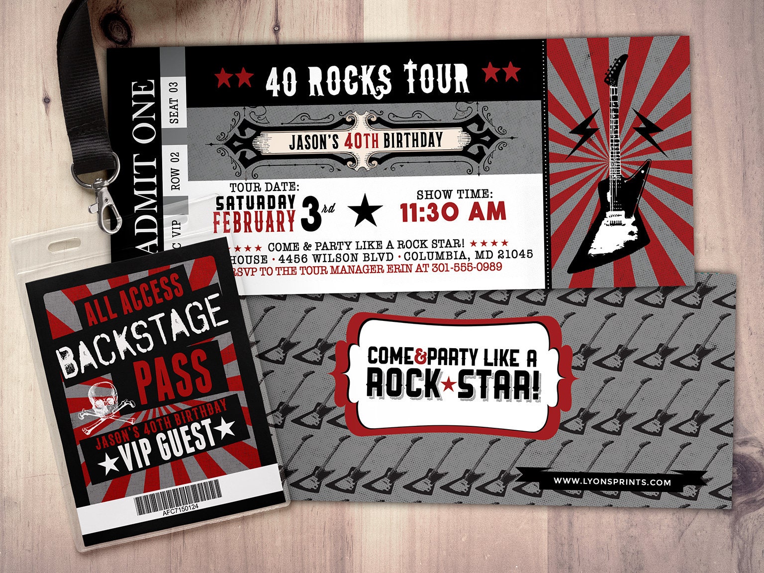 ROCK STAR concert ticket birthday party invitation- Music invitation ...