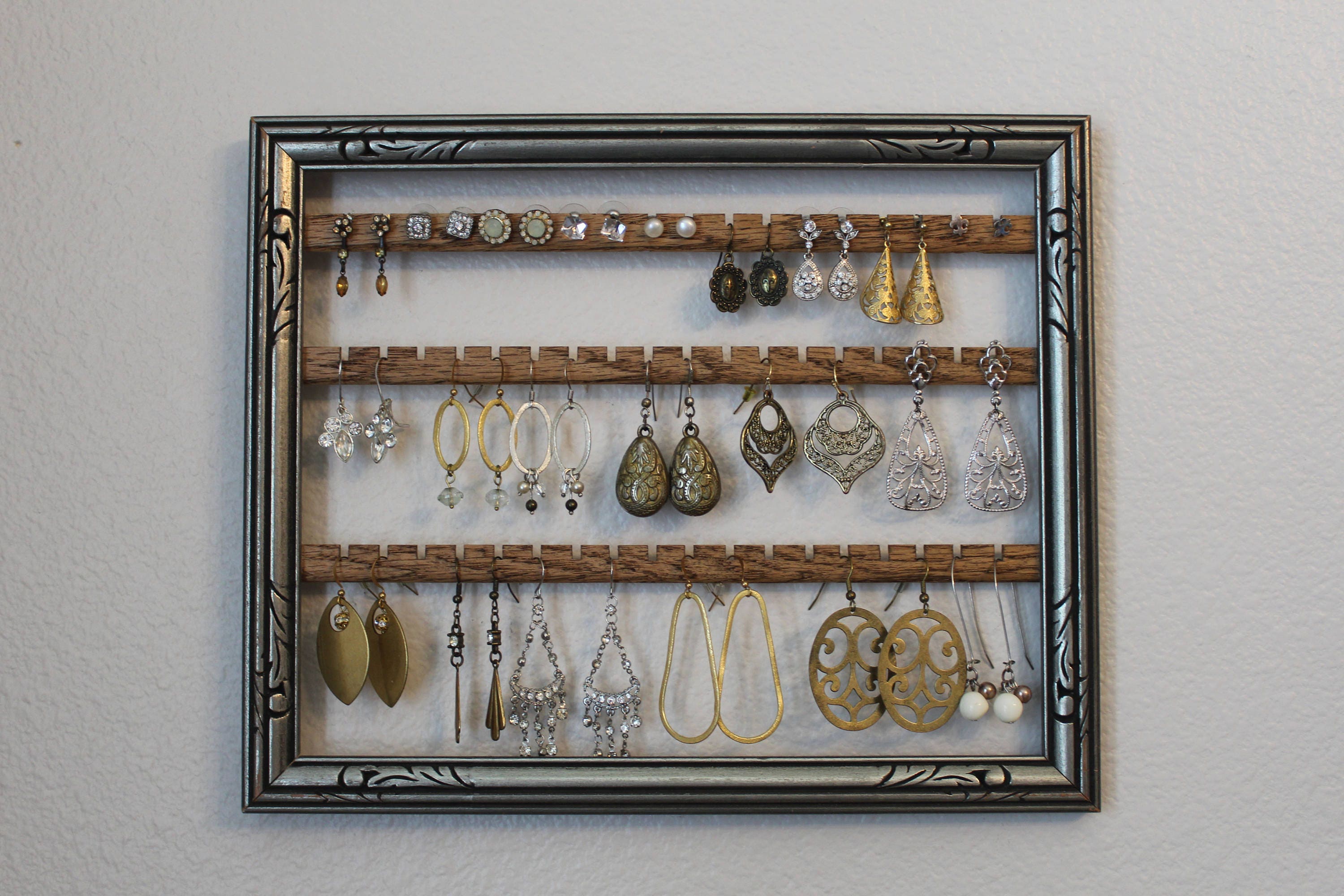 Silver Jewelry Holder Frame Hanging Earring Organizer