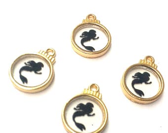 Little Mermaid Charms, Mermaid Pendant, Sea Charms, Mermaid Silhouette Charm, Resin Mermaid Charm 4pcs