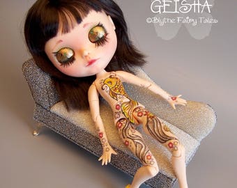 GEISHA - OOAK custom BLYTHE tattooed girl doll - by Blythe Fairy Tales