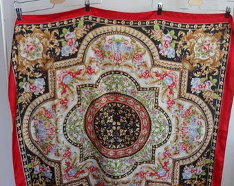 Vintage silk scarf; Beautiful floral mandala pattern