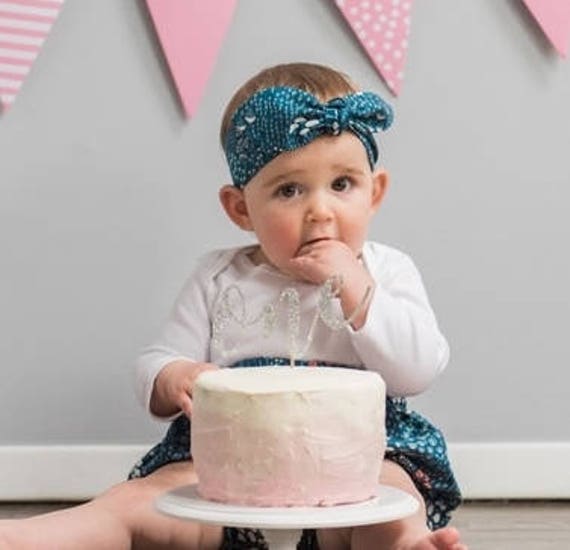 Organic cotton baby girl headband Navy Flora Midnight