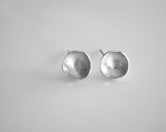 Matte Silver Earrings, 10mm Round, 925 Sterling Silver Posts, 2 pcs, jewelry component, findings, Wholesale jewelry supplies