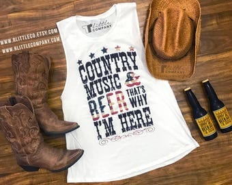 Country Music and Beer That's Why I'm Here **Custom Color** Women's Festival and Lightweight Tanks XS-4XL // Country Concert Tank
