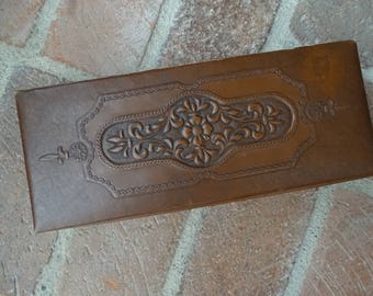 1940's Leatherette Necktie Box, Embossed Glove Storage, Faux Leather Gift Box, Mid Century Dresser Storage
