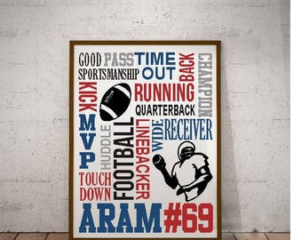 SVG football / Football word collage / Football print / Personalized name decal / football team gift / sports team gift / football digital