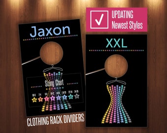 LLR Clothing Rack Dividers Newest Styles * Rack Size Hanging Dividers * Sizing Divider for Clothes Racks * Hanger Tags * Style & Size Charts