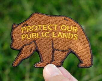 Protect Our Public Lands Grizzly Bear Patch, 3" x 2" Embroidered Patch