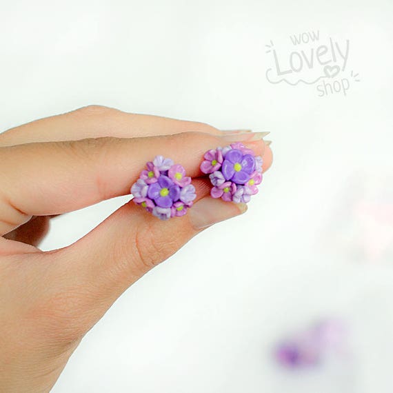 FLOWERS STUD EARRINGS lilac earrings polymer clay earrings