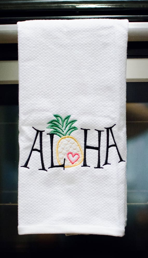 Aloha kitchen towel Embroidered kitchen towel Hawaii themed