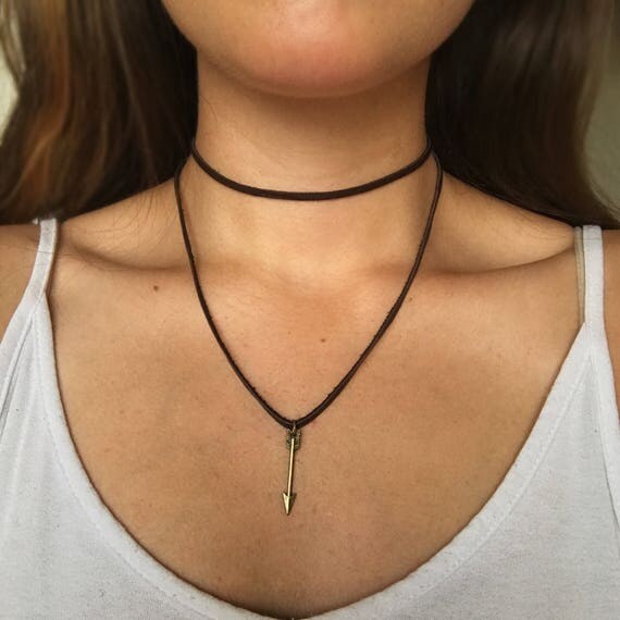 Leather Choker Arrow Necklace Boho Gift For Her Layer