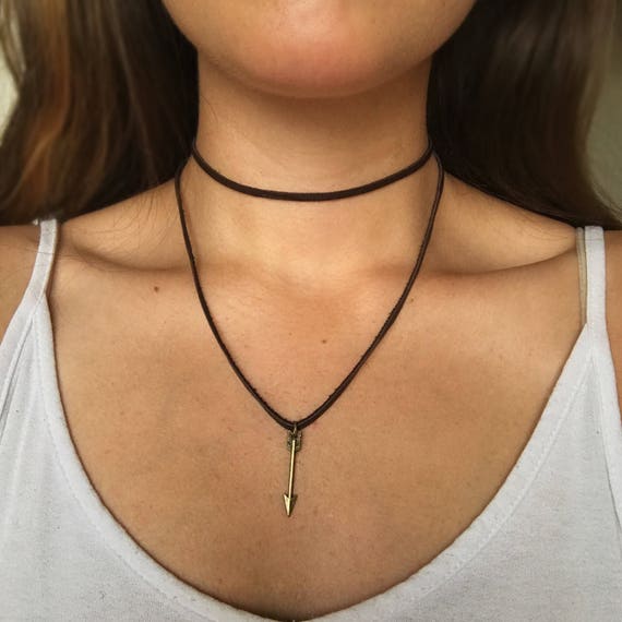 Leather Choker Arrow Necklace Boho Gift For Her Layer