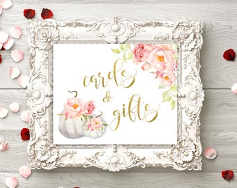 Cards and Gifts White pumpkin Baby Shower sign Bridal Shower Cards and Gifts sign printable Wedding decor wedding instant download idwr32