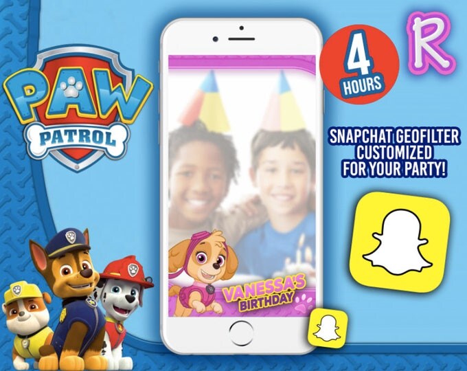 SNAPCHAT Geofilter Customized for partys Paw Patrol - Skye- We deliver your order in record time! Less than 4 hours! Nick Party.