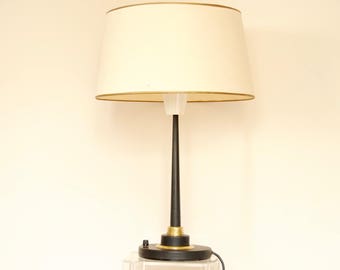 Mid Century Modern Lamp in Black Metal and Brass
