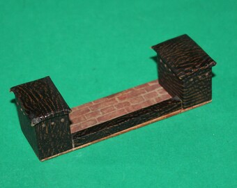 Vintage Dolls House Pit A Pat Fireplace Fender With Rexine Seats 1930's