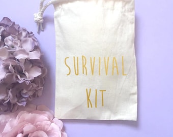 Hangover kit- Survival kit- Hen party favours- Bridesmaid gift- Rustic wedding- Gift for her- Personalized bag- bachelorette party-Hen party