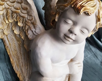 Vintage Angel, ceramic Cherub, Cherub Figurine ,Vintage home decor,sitting Cherub,sitting Angel, Angel figurine,