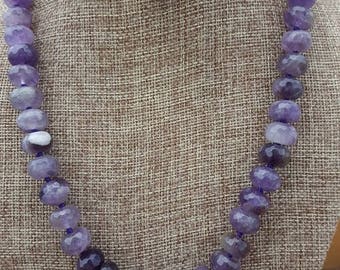 19" Large Faceted Cape Amethyst Gemstone and Sterling Silver Necklace, 19" Large Faceted Amethyst Necklace, Large Amethyst Gemstone Beads