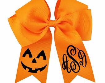 Monogram Halloween Hair Bow-Girls Halloween Hairbow-Pumpkin Hair Bow-Girl Halloween Outfit-Kids Halloween Cheer Bow-Pumpkin Hair Bow