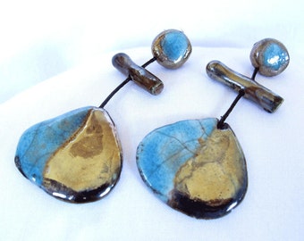 raku earrings turquoise and gold-tribute to Miró
