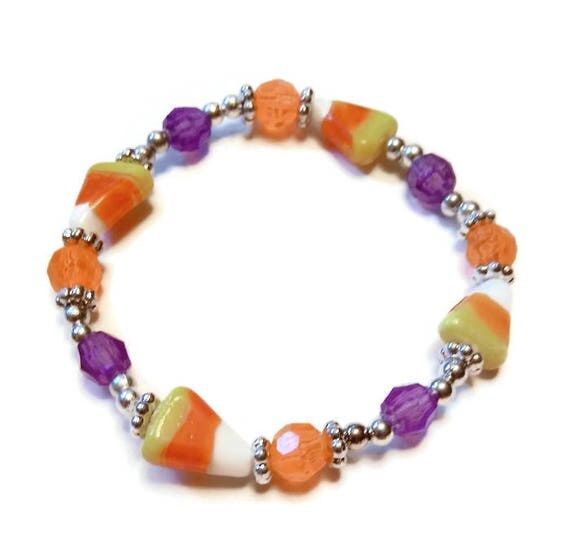 Items similar to Candy Corn Bead Bracelet Halloween Bracelet Women Girls Stretchy Bracelet