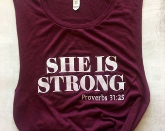 Proverbs 31:25 strong workout tank / women's tank / women's workout tank / muscle tee / gym tank / strong tank/ Christian shirt