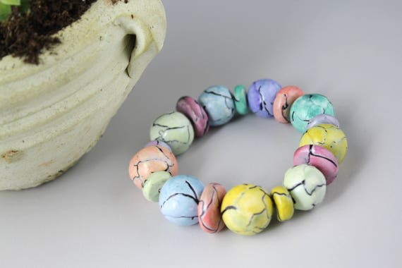 Handmade Multicolor Beaded Bracelet Polymer Clay Bracelet