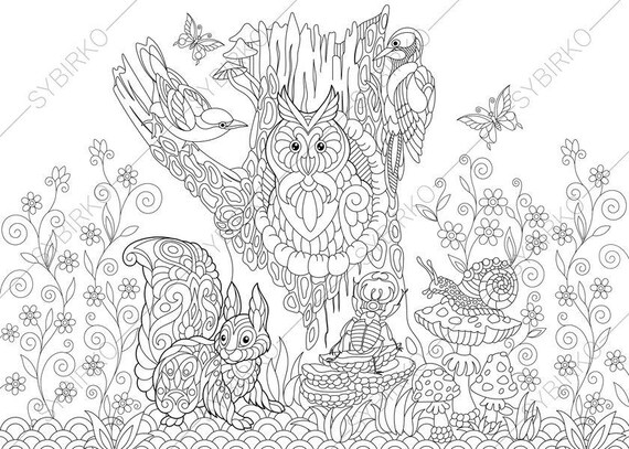 adult coloring image animal forest