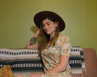 70s Mint Green & Mustard Floral Print Dress