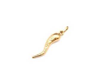 18k Yellow Gold Italian Horn Pendant, 18k Italian Horn Pendant with Flowers, Cornetto Cornicello Pendant, 18k Gold Italian Horn