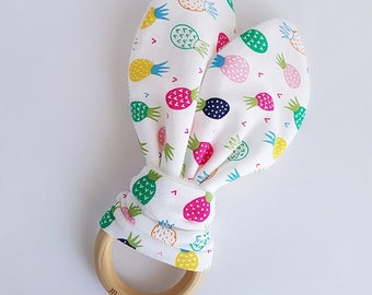 Pineapple Bunny Ear Teether, Pineapple Teether, Teething Ring, Wooden Teething Ring, Teething