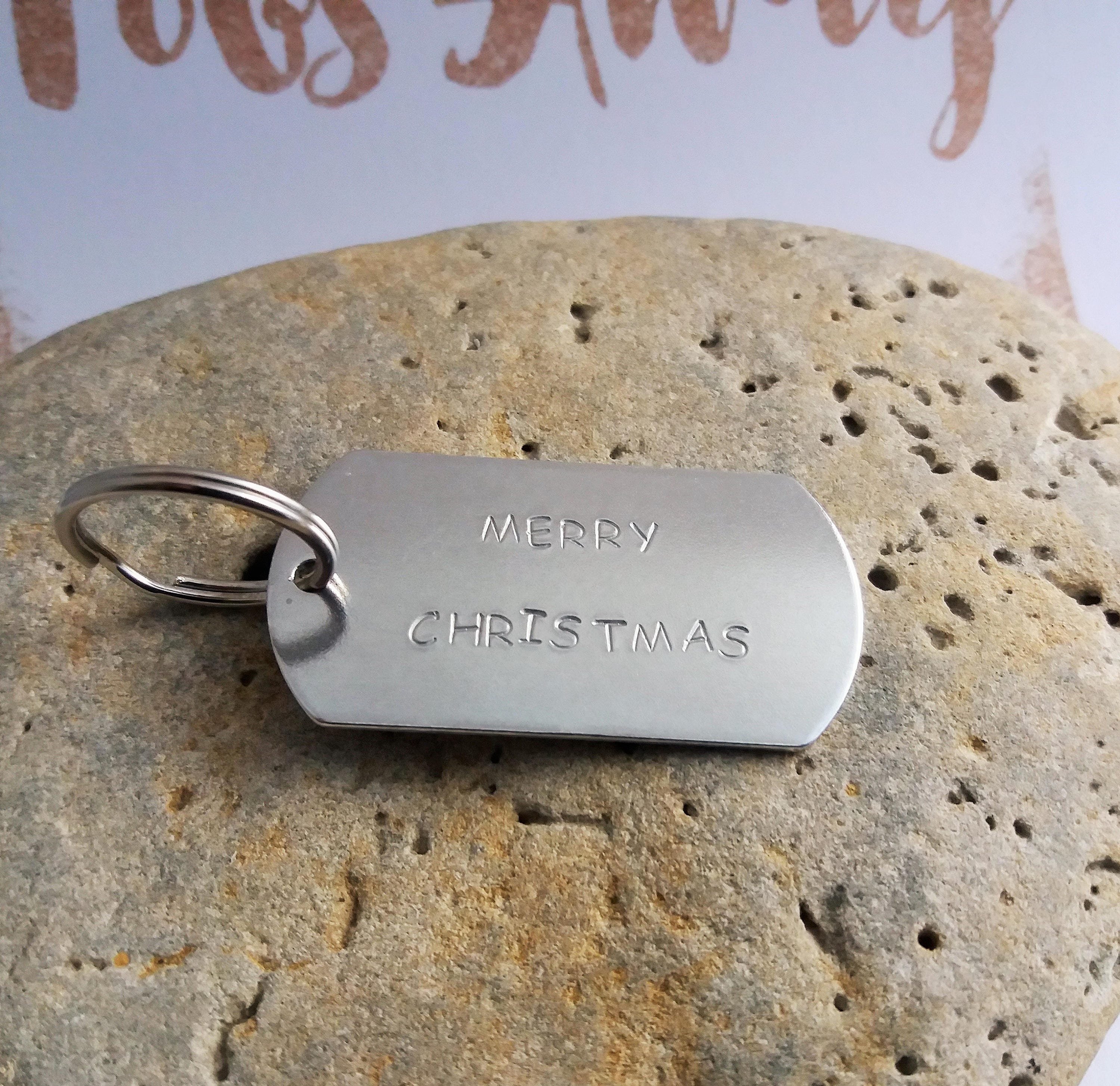 Merry Christmas keyring hand crafted and hand stamped