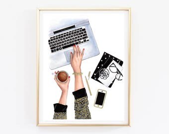 Kunst aan de muur mode illustratie Fashion Chanel kunst mode schets meisje baas Fashion clipart American girl kunst Fashionista inspirerende kunst