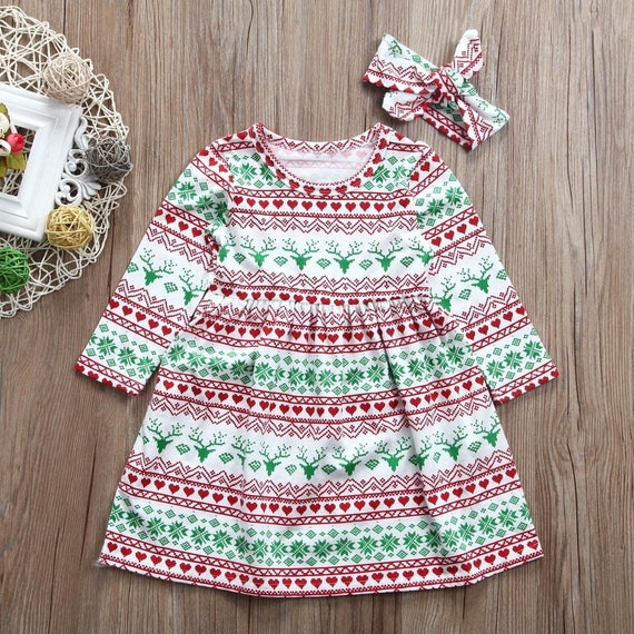 Christmas Baby/Toddler/Kid Girl Pattern Long Sleeve Dress