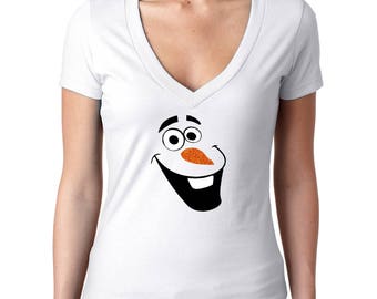 Olaf Shirt - Frozen Shirt - Olaf Face - Do You Wanna Build A Snowman? - Disney Friend Shirt - Disney Ladies Shirts - Disney V Neck