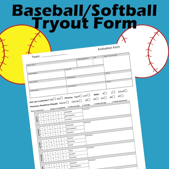 Baseball/Softball Tryout Evaluation Form. Digital Download.