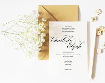 Simple Wedding Invitation Template, Calligraphy Wedding Invitation Printable, Printable Wedding Invitation Set, DIY Wedding Invitation Kits