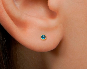 Blue Topaz Ear Stud,Earrings Studs,Earlobe studs,gold stud earrings,Extra tiny stud earrings,ear stud 22g,silver stud earrings,ear studs