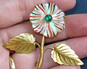 Vintage Lucite and Pressed Metal Flower Brooch