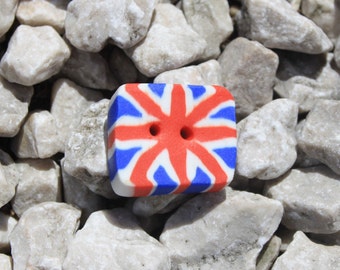 Set of 4 Fimo "Union Jack" rectangular buttons / Button in Fimo clay