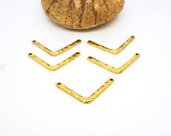 5 connectors geometric Chevron 25 * 11mm hammered gold (8SCD32)