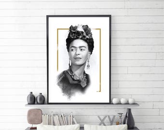 Frida Kahlo Art, Frida Kahlo Poster, Frida Kahlo Portrait, Celebrity Portrait, Frida Kahlo, Illustration, Digital Download, Large Size