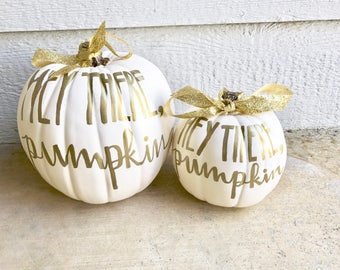 Fall Decor, Pumpkin Decor, Fall Pumpkins, Calligraphy Pumpkin, White Pumpkins, White and Gold, Halloween Decor, Fall Gift, Autumn Decor